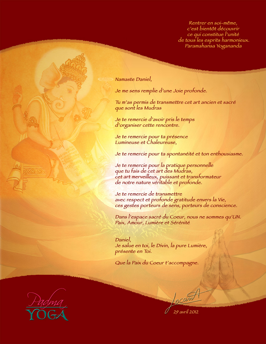 Remerciement de Swami LocanandA Sarasvati